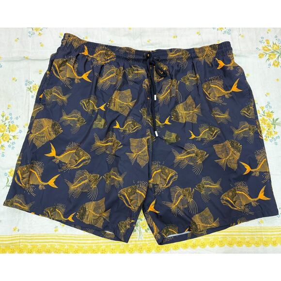 Vilebrequin Men’s Swim Trunks 5XL Yellow Fish Skeleton Print St-Tropez